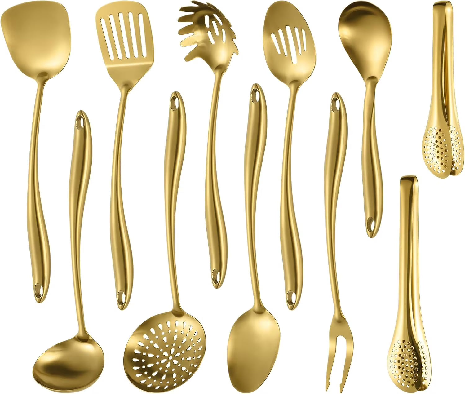 304 Stainless Steel Matte Kitchen Utensils Set 11 Pcs Long Metal Cooking Utensils Set Gold Cooking Utensils Set Dishwasher Suitable – Durable Stainless Steel Construction with a Practical Everyday Design