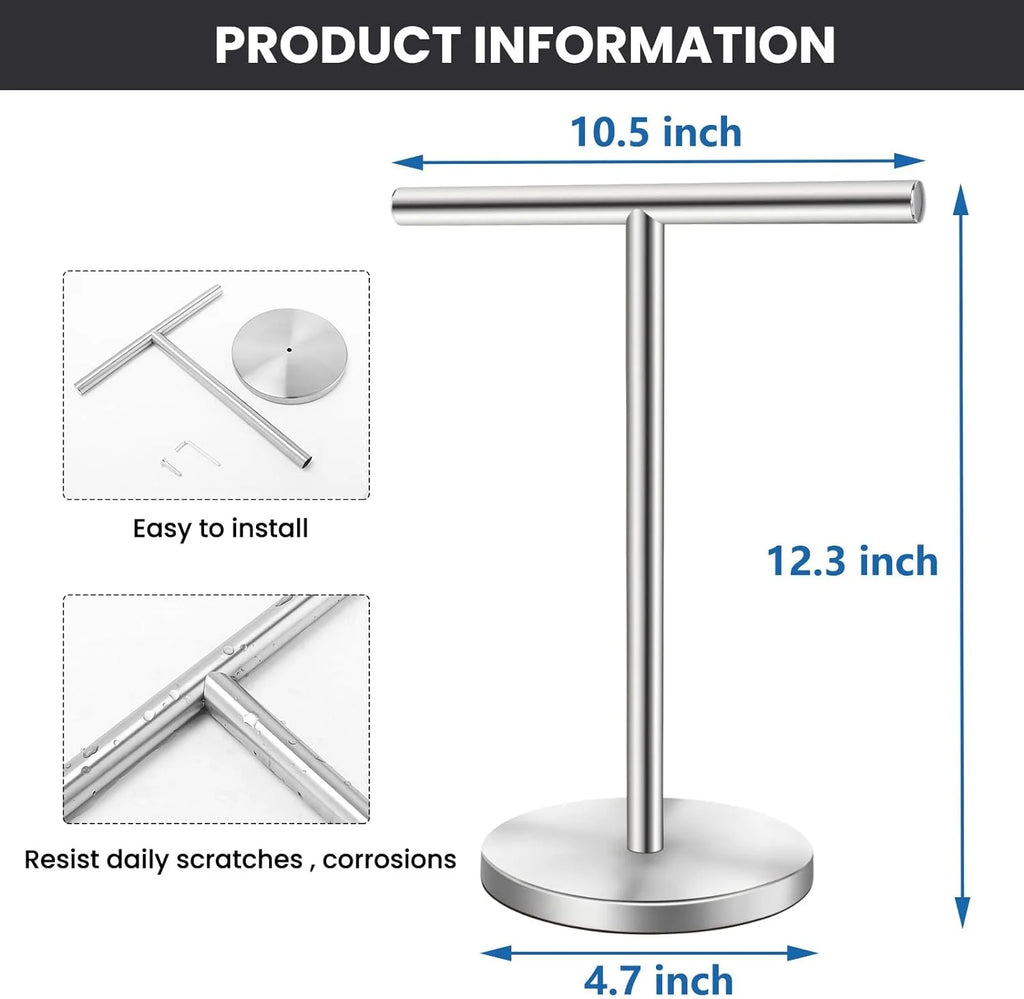 T-Shape Bath Hand Towel Holder Stand Stainless Steel Free Standing Hand Towel Rack with Heavy Base for Bathroom Kitchen & Countertop Matte Black – Durable Stainless Steel Construction with a Practical Everyday Design