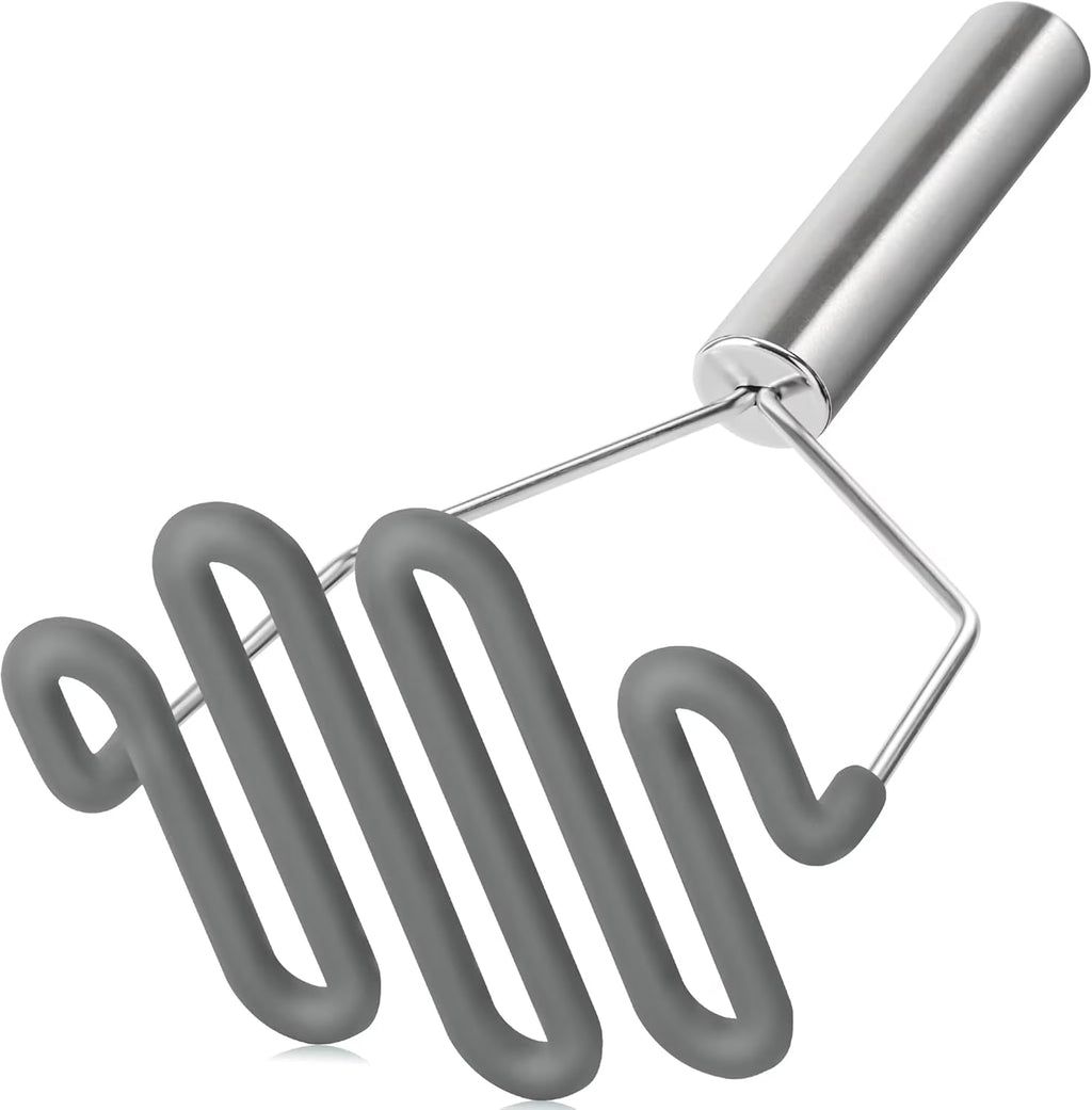 Scratch-resistant silicone potato masher kitchen tool potato masher stainless steel wrapped durable silicone potato smasher gray – Durable Stainless Steel Construction with a Practical Everyday Design