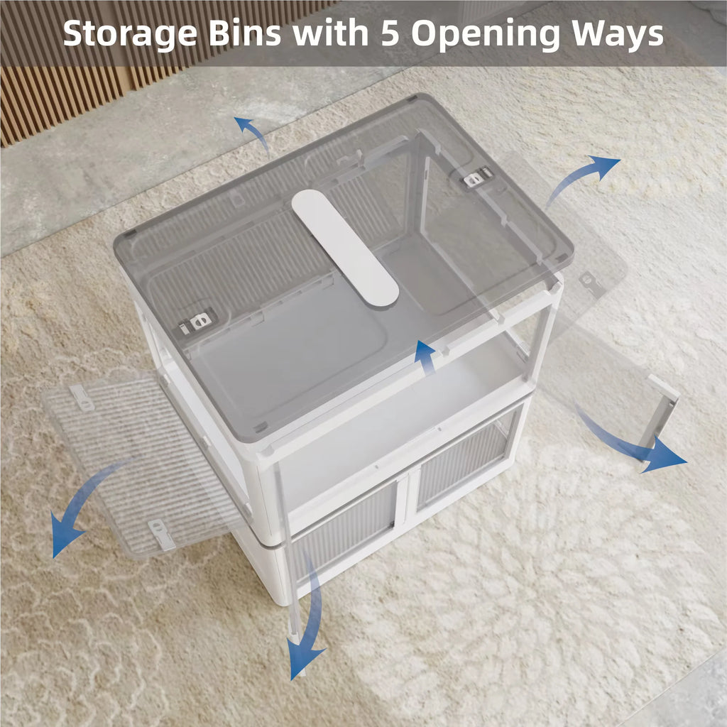 384QT 3-Pack Transparent Stackable Storage Bins with 5 Doors to Open with Wheels Folding Plastic Craft Containers Large Closet Organizers Box for Bedrooms Living Rooms Study Kids' Toys White – Stackable Organization with a Practical Everyday Design