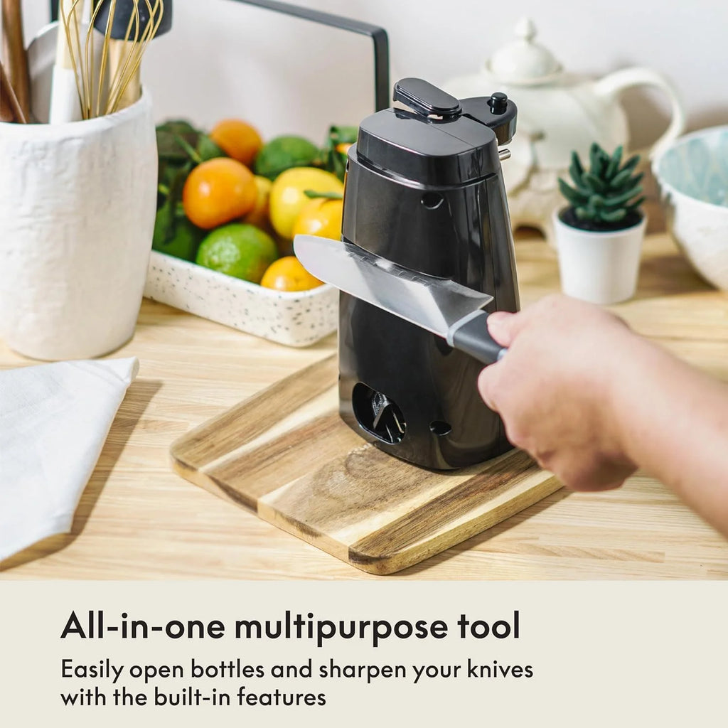 Electric Can Opener and Knife Sharpener Multifunctional Jar and Bottle Opener with Removable Cutting Lever and Cord Storage Stainless Steel Blade – Durable Stainless Steel Construction with a Practical Everyday Design
