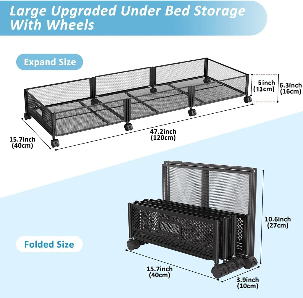 47.2'' Long Under Bed Storage on Wheels 57.6L Large Capacity Rolling Under the Bed Storage Containers Tool-Free Assembly Foldable Underbed Shoes Clothes Toy Drawers – Multiroom Organization Format with a Practical Everyday Design