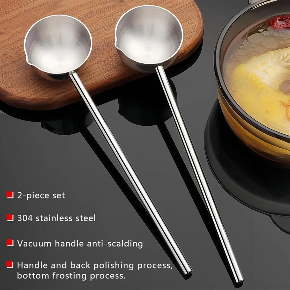 Small Soup Ladle Stainless Steel Metal Deep Spoon with Pour Spout 2 Oz Long Handle Gravy Ladles Heat- 10.5 Inch – Convenient Carry Handles with a Practical Everyday Design