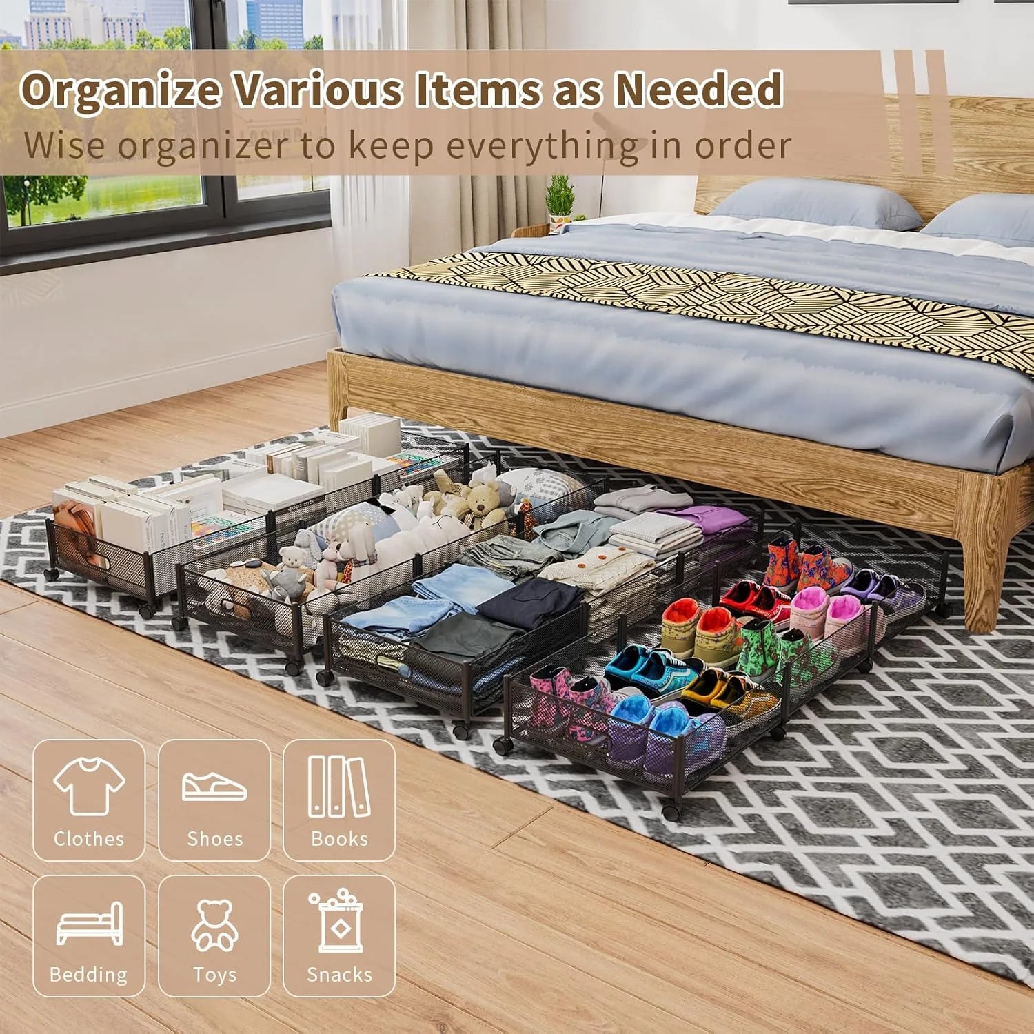 47.2'' Long Under Bed Storage on Wheels 57.6L Large Capacity Rolling Under the Bed Storage Containers Tool-Free Assembly Foldable Underbed Shoes Clothes Toy Drawers – Everyday Household Format with a Practical Everyday Design