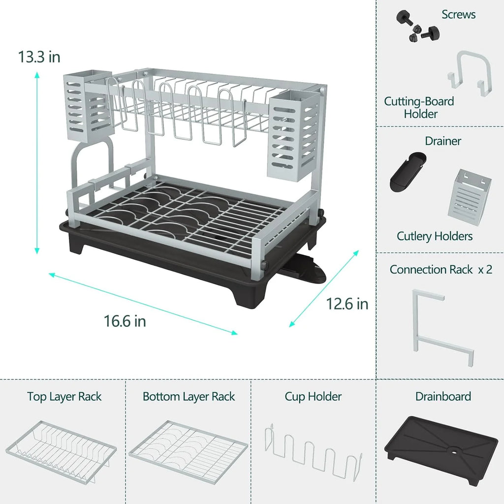 Dish Drying Rack: 2 Tier Dish Racks for Kitchen Counter and Sink - Large Dish Drying Rack with Drainboard & Utensil Holders - Stainless Steel Dish Drainers Kitchen Organization and – Durable Stainless Steel Construction with a Practical Everyday Design