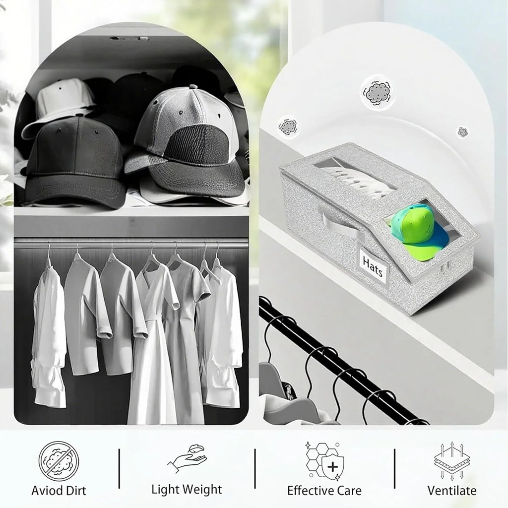 4 PCS Stackable Hat Storage for Baseball Caps Hat Storage Boxes for Closet Holds up to 12 Caps with Cardboard Hat Organizer for Women & Men (Grey) – Stackable Organization with a Practical Everyday Design