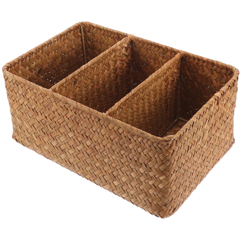 Straw Desktop Storage Box Pantry Basket Bins Hamper for Shelves with Lid Chocolate – Secure Lid Design with a Practical Everyday Design