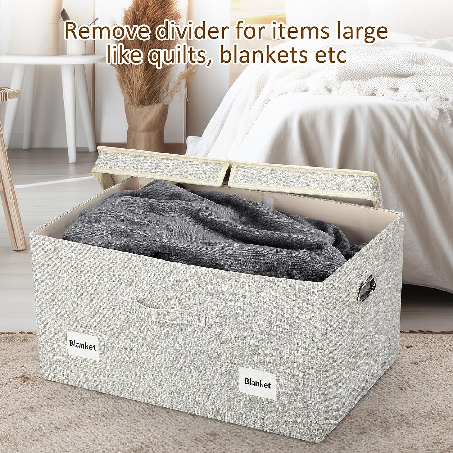 Medium 15" 21 Quart Collapsible Stackable Storage Bins with Lids 5 Packs Beige Foldable Fabric Closet Boxes Heavy-duty Lidded Linen Cube Baskets Container Organizers and Storage – Multiroom Organization Format with a Practical Everyday Design
