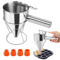 Stainless Steel Pancake Batter Dispenser with Squeeze Handle Kitchen Funnel Tools Pancake Dispenser for Pancakes Cupcakes Takoyaki and Baked Goods – Convenient Carry Handles with a Practical Everyday Design