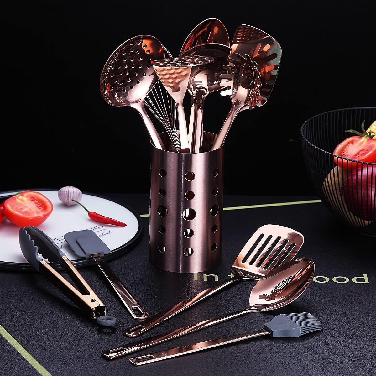 Copper Kitchen Utensils Set,13 Pieces Stainless Steel Cooking Utensils Set with – Durable Stainless Steel Construction with a Practical Everyday Design