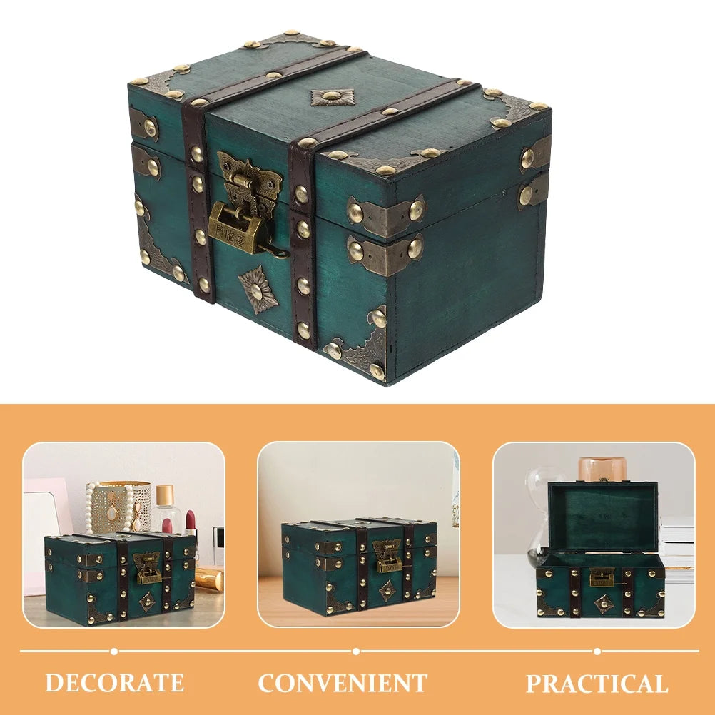 Wooden Storage Box Keepsake Stash Photo Treasure Chest Crate Dark Green – Natural-Look Construction with a Practical Everyday Design