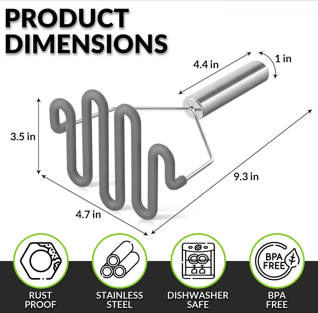 Scratch-resistant silicone potato masher kitchen tool potato masher stainless steel wrapped durable silicone potato smasher gray – Durable Stainless Steel Construction with a Practical Everyday Design