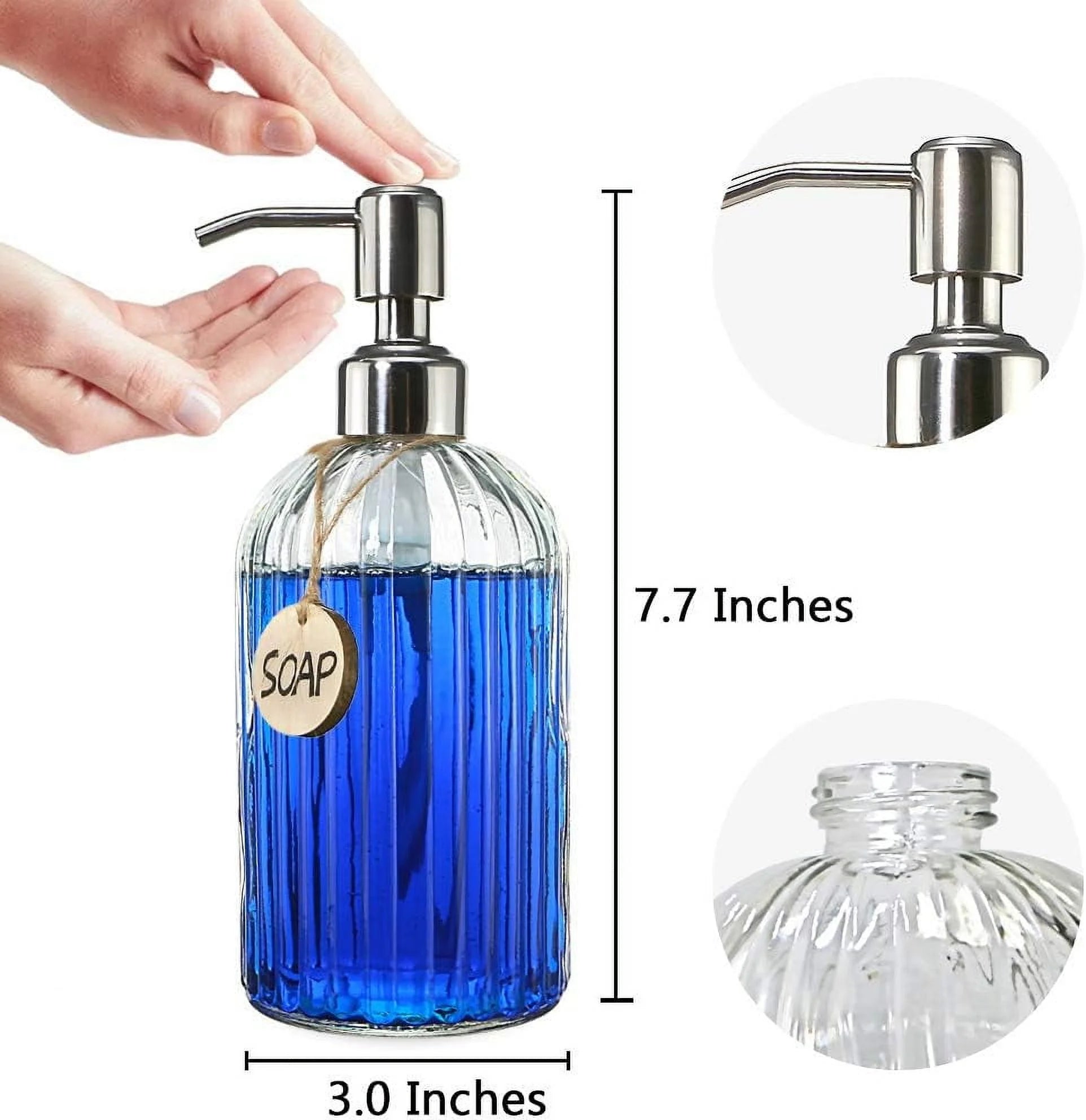 18 Oz Clear Glass Soap Dispenser with Rust-resistant Stainless Steel Pump Refillable Liquid Hand soap Dispenser for Bathroom Well-crafted Kitchen Soap Dispenser – Clear-View Organization with a Practical Everyday Design