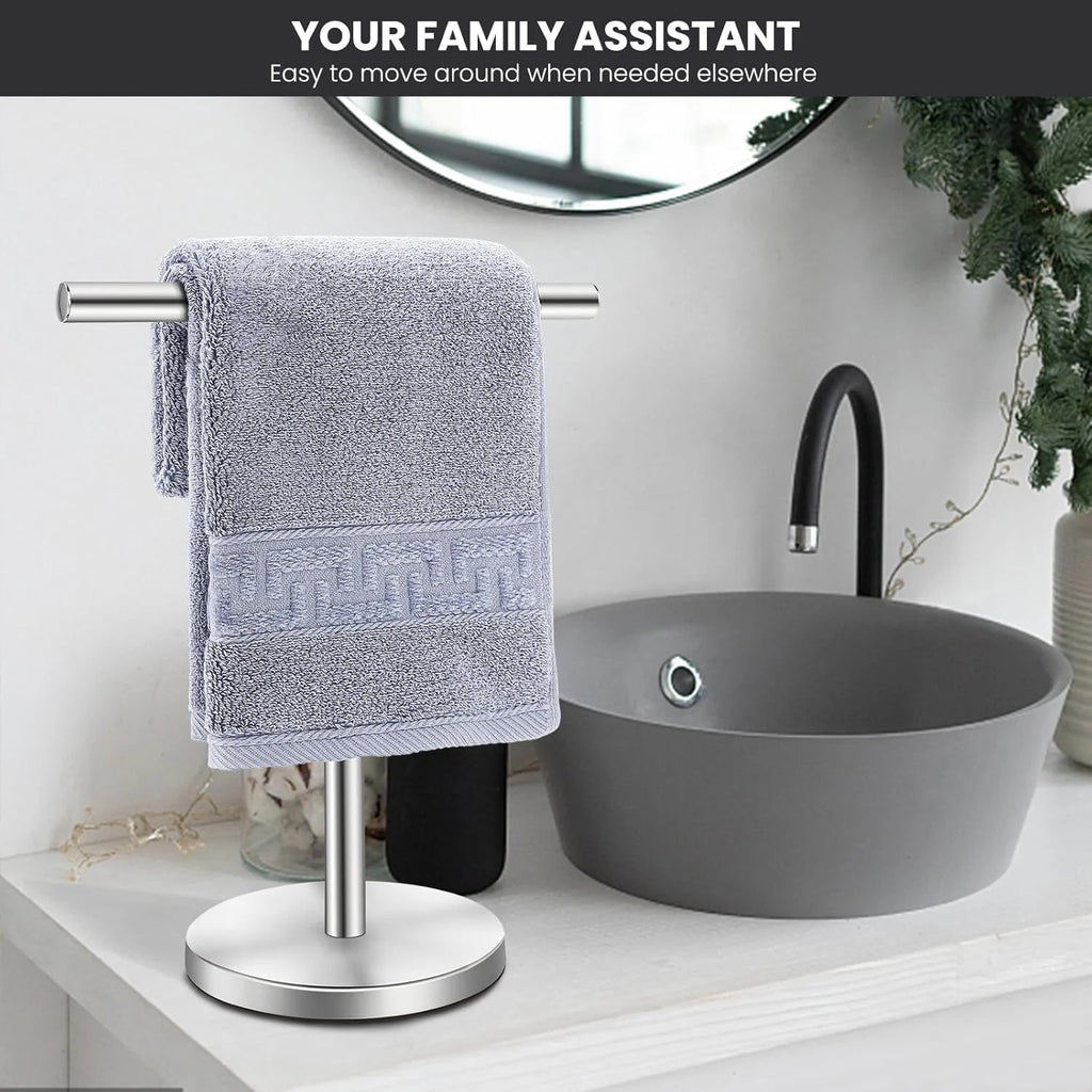 T-Shape Bath Hand Towel Holder Stand Stainless Steel Free Standing Hand Towel Rack with Heavy Base for Bathroom Kitchen & Countertop Silver 2 Pack – Durable Stainless Steel Construction with a Practical Everyday Design