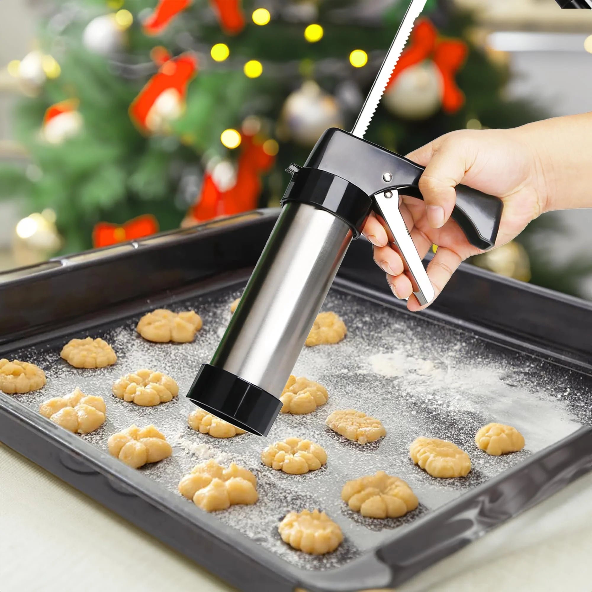 Stainless Steel Cookies Press Cookies Press for Baking,Cookie Press Gun Kit with 13 Cookie Discs and 8 Piping Tips for DIY cake Maker Decorating Baking Supplies – Durable Stainless Steel Construction with a Practical Everyday Design
