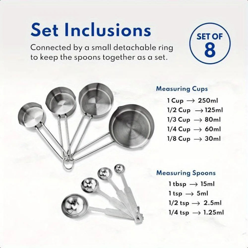 Stainless Steel Measuring Spoons and Measuring Cups Kitchen Tools for Drying and Liquid Ingredients Cooking and Baking Categories Measuring Spoons Measuring Cups Scale Bowls – Durable Stainless Steel Construction with a Practical Everyday Design