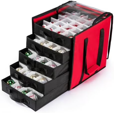 Christmas Ornament Storage Containers -Holds Up to 100 Holiday Ornaments with 5 Removable Trays Large Storage Box with Clear Covered Top & Sturdy Handles – Clear-View Organization with a Practical Everyday Design