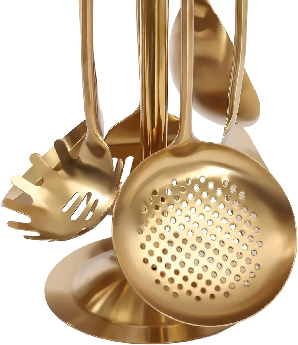 7pcs/ Set Gold Cooking Utensils Suitable for everyday use Kitchen Tool with Holder Stainless Steel – Durable Stainless Steel Construction with a Practical Everyday Design