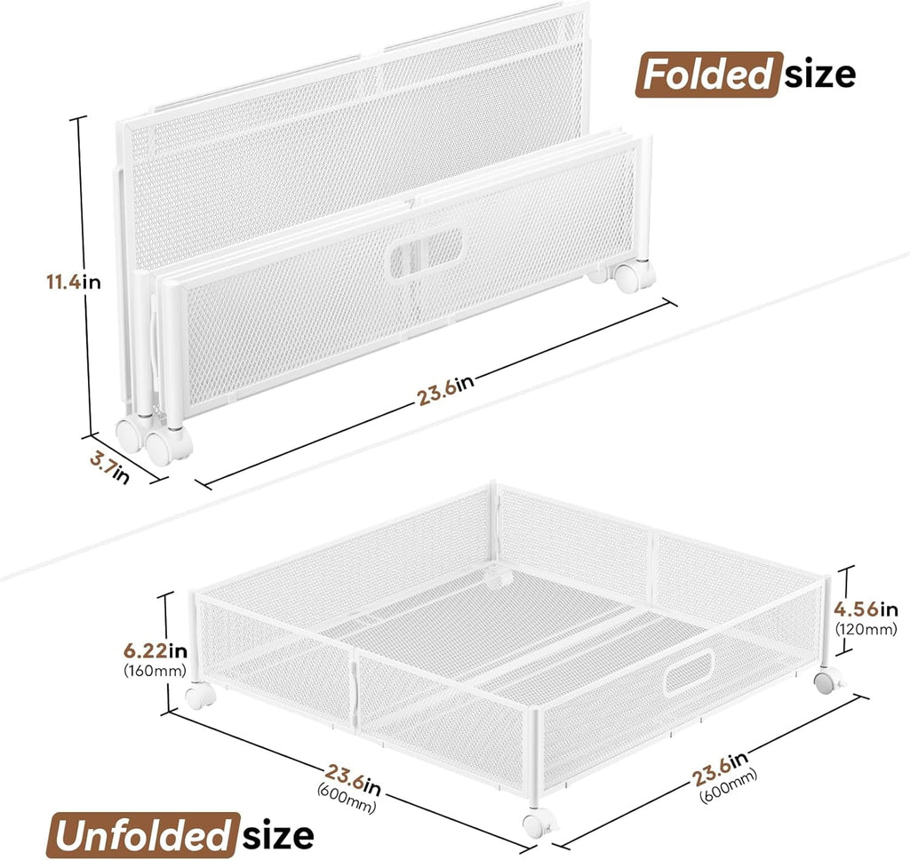 Under Bed Storage Containers with Wheels - Shoe Storage Organizer Drawer Tool-free Assembly Metal Underbed Storage Containers for Bedroom Clothes Shoes Blankets - 2Pack – Multiroom Organization Format with a Practical Everyday Design
