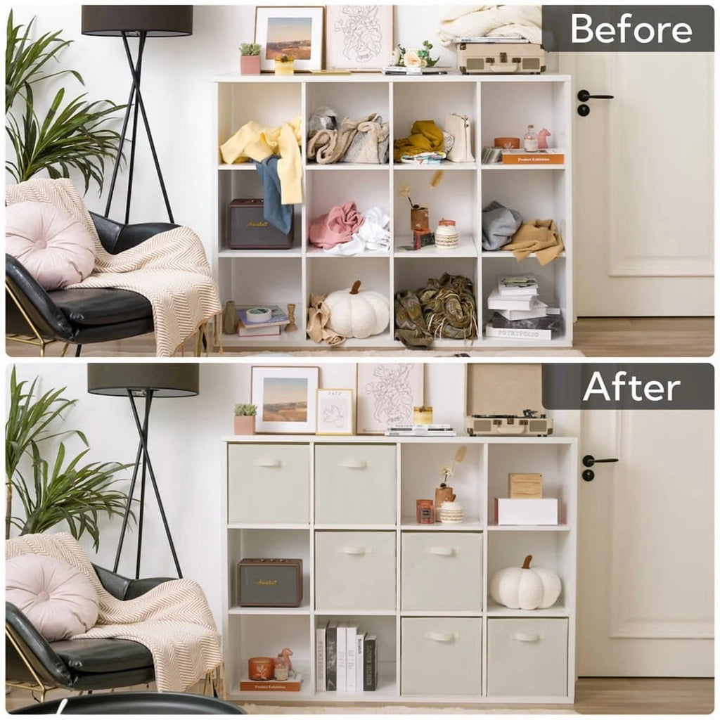 13 Inch Fabric Storage Cubes - Sturdy Collapsible Storage Bins & Handle，Storage Organizer for Organizing Beige Storage Baskets 6-Pack – Everyday Household Format with a Practical Everyday Design