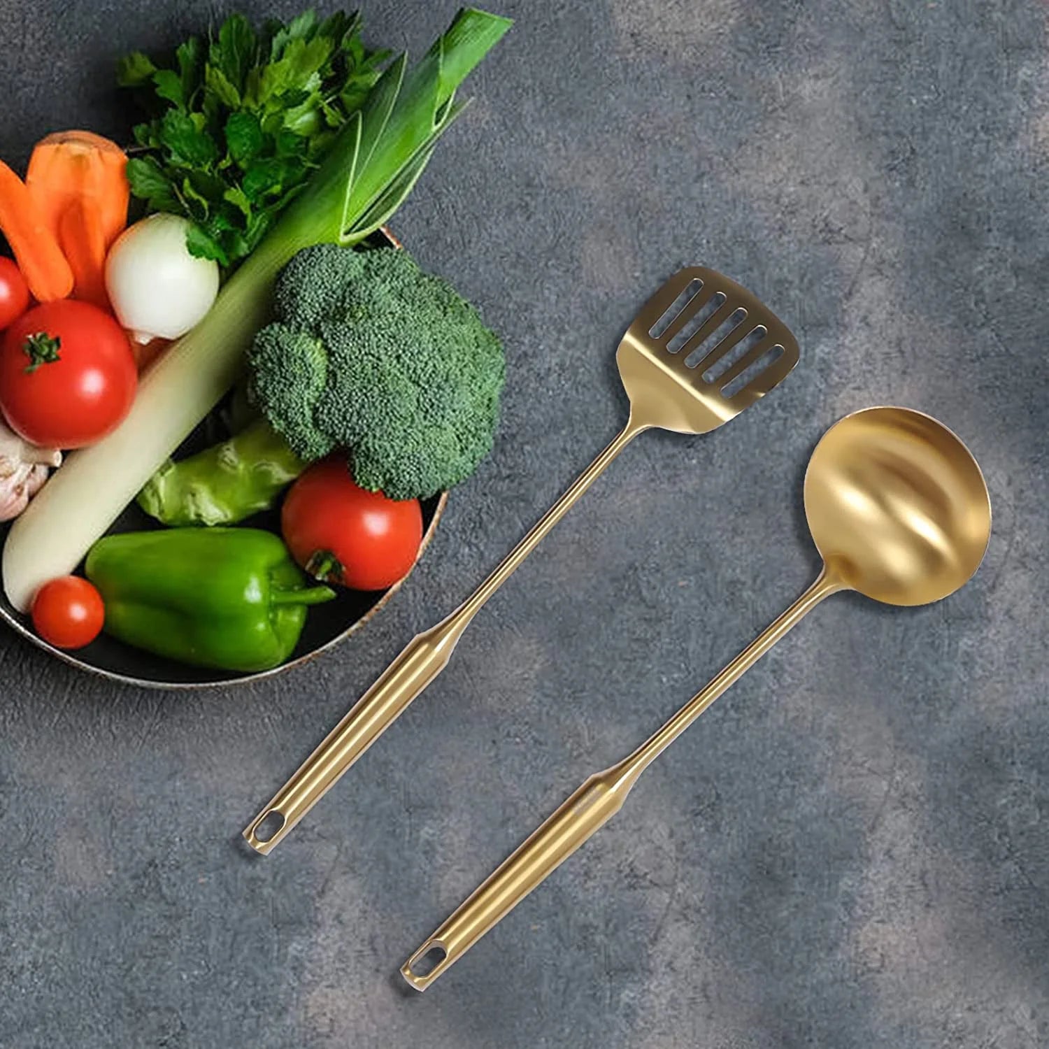 7pcs/ Set Gold Cooking Utensils Suitable for everyday use Kitchen Tool with Holder Stainless Steel – Durable Stainless Steel Construction with a Practical Everyday Design