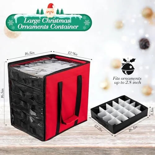 Christmas Ornament Storage Containers -Holds Up to 100 Holiday Ornaments with 5 Removable Trays Large Storage Box with Clear Covered Top & Sturdy Handles – Clear-View Organization with a Practical Everyday Design