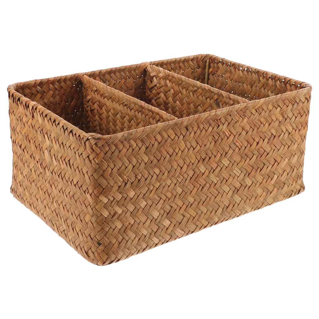 Straw Desktop Storage Box Pantry Basket Bins Hamper for Shelves with Lid Chocolate – Secure Lid Design with a Practical Everyday Design