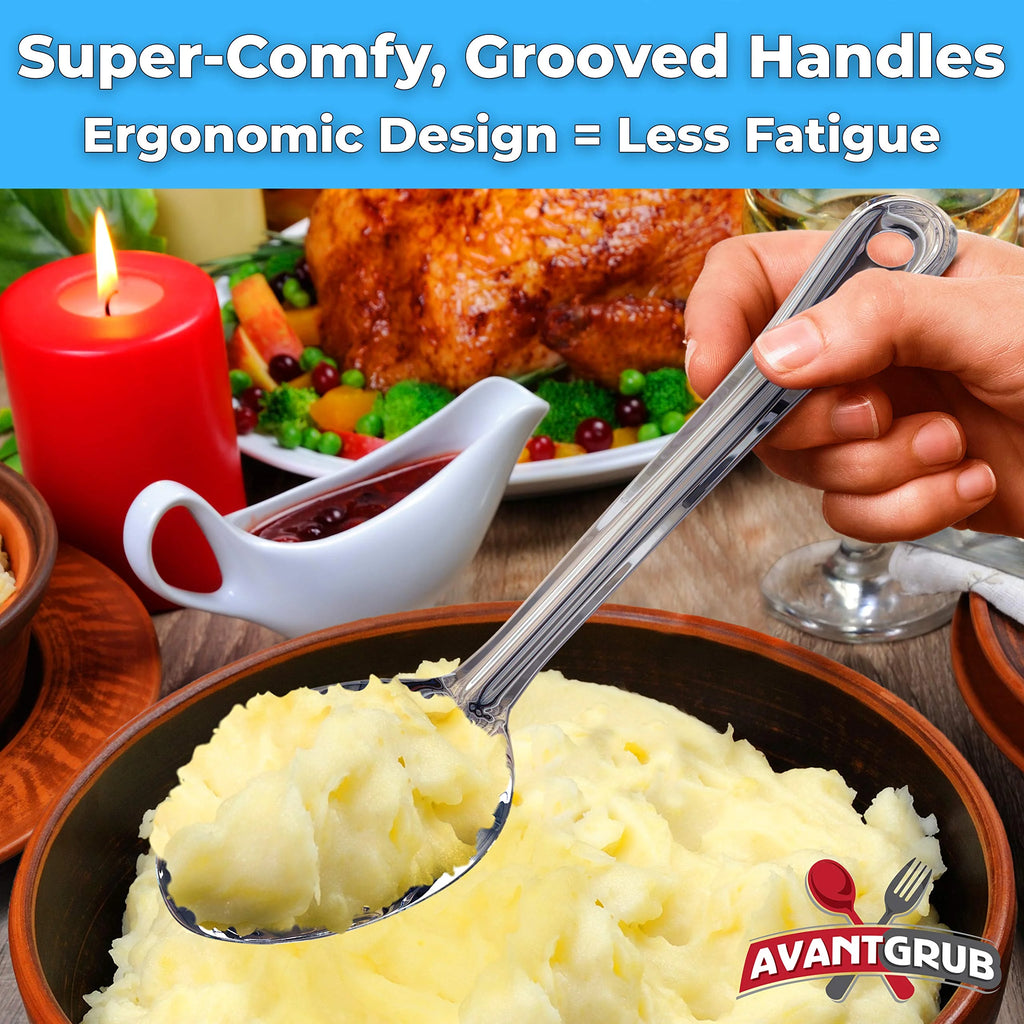 Super Strong 11 Inch Serving Spoon Ergonomic Stainless Steel Cooking Utensil Large Basting Spoon for Professional Restaurant Buffet Banquet Service and Home Chefs Silver – Durable Stainless Steel Construction with a Practical Everyday Design