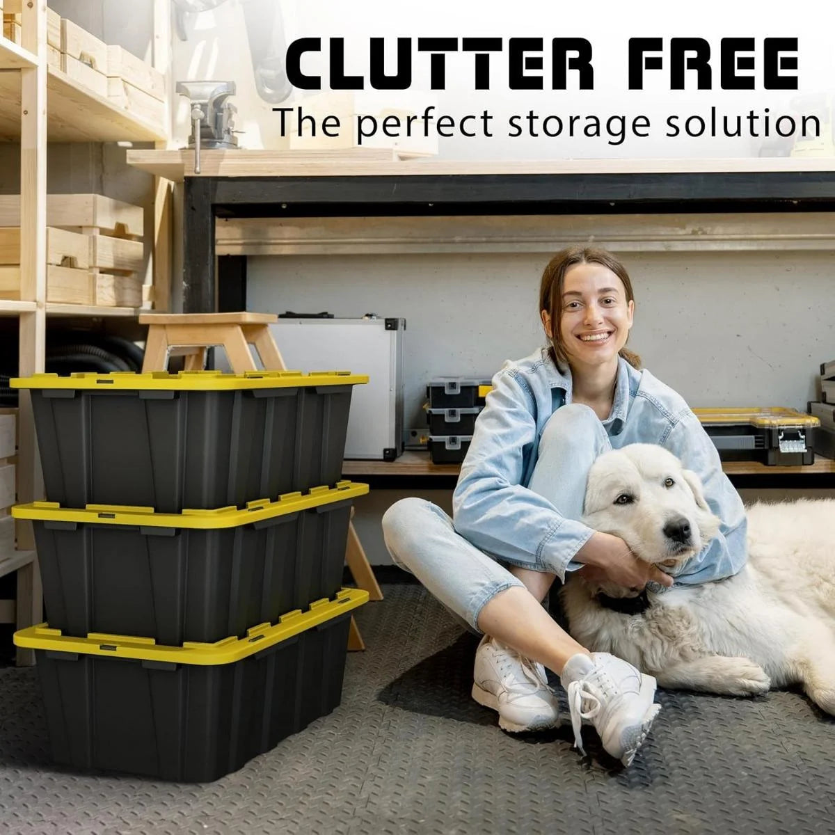 8 PACK of Medium 12 Gallon Plastic Storage Bin Tote Organizing Container with Ultra Durable Secure Latching Lids Stackable Extra Strength Clear with Built in Handle - Black and Yellow – Stackable Organization with a Practical Everyday Design