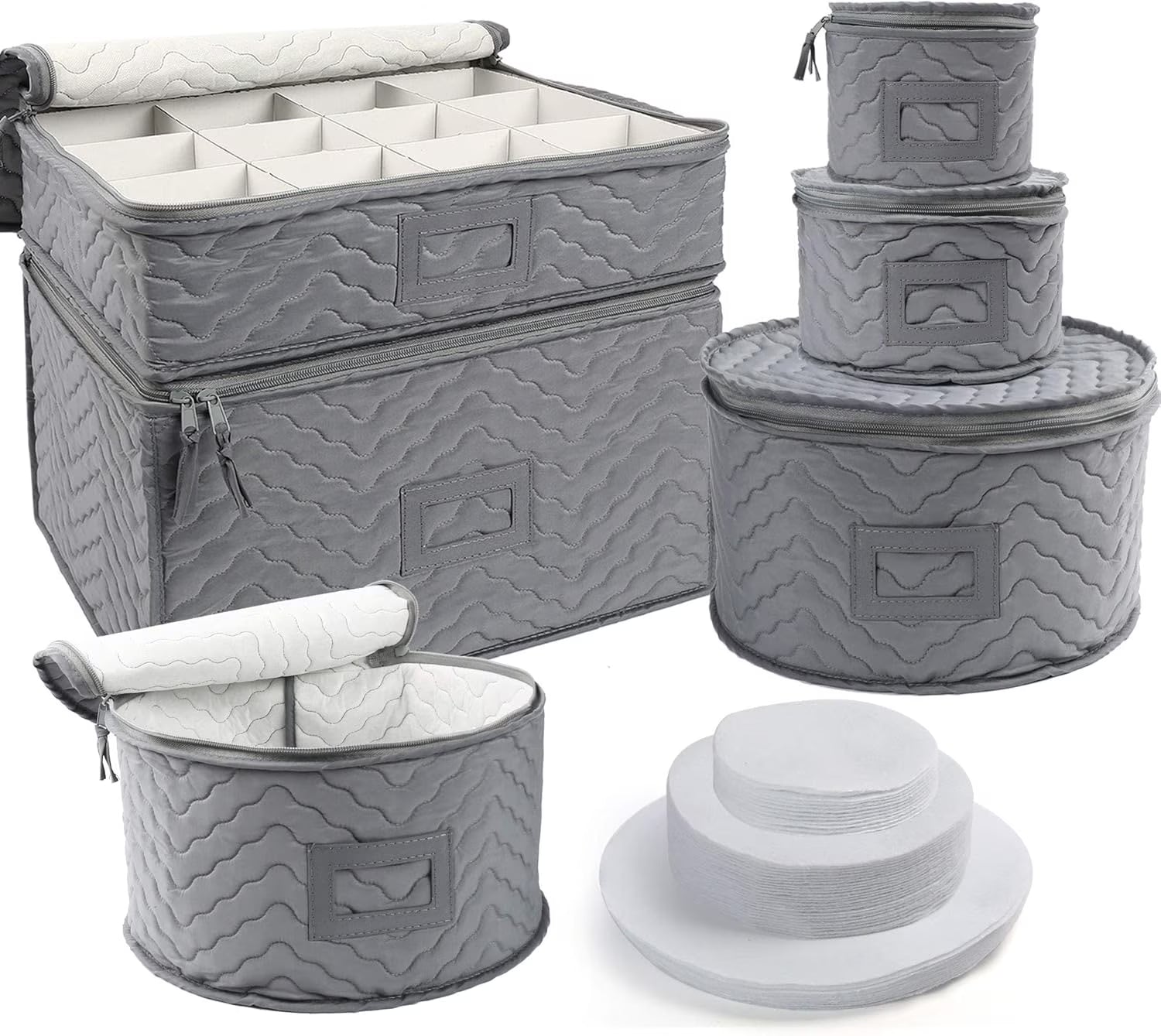 China Storage Containers - Quilted 6-Piece Set Storage Box- Stores Chinaware Stemware Dinnerware Dish Storage Service for 12 48 Pcs Felt Protectors Cardboard Dividers Included – Convenient Multi-Piece Set with a Practical Everyday Design