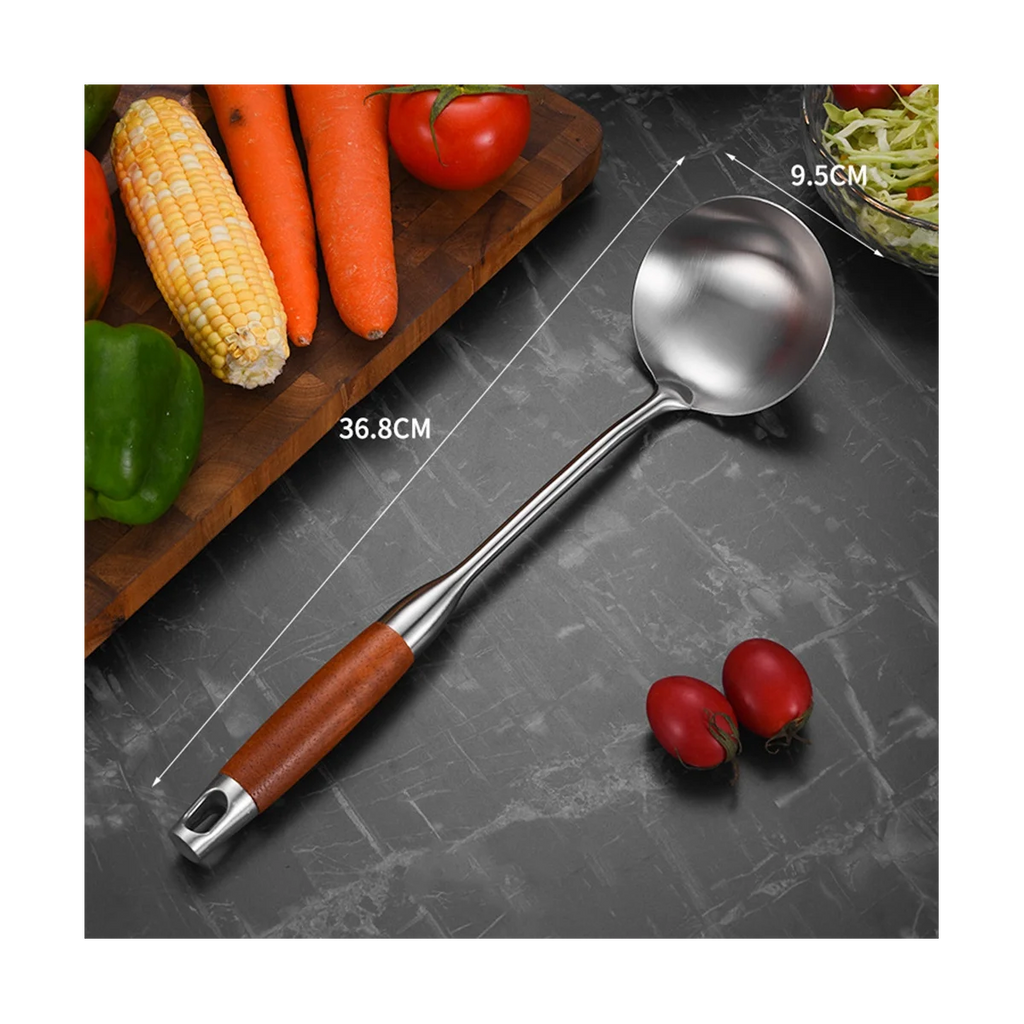 Stainless Steel for Carbon Steel Stainless Steel Wok Metal Wok Tools Set Wooden Handle Soup Ladle – Convenient Carry Handles with a Practical Everyday Design