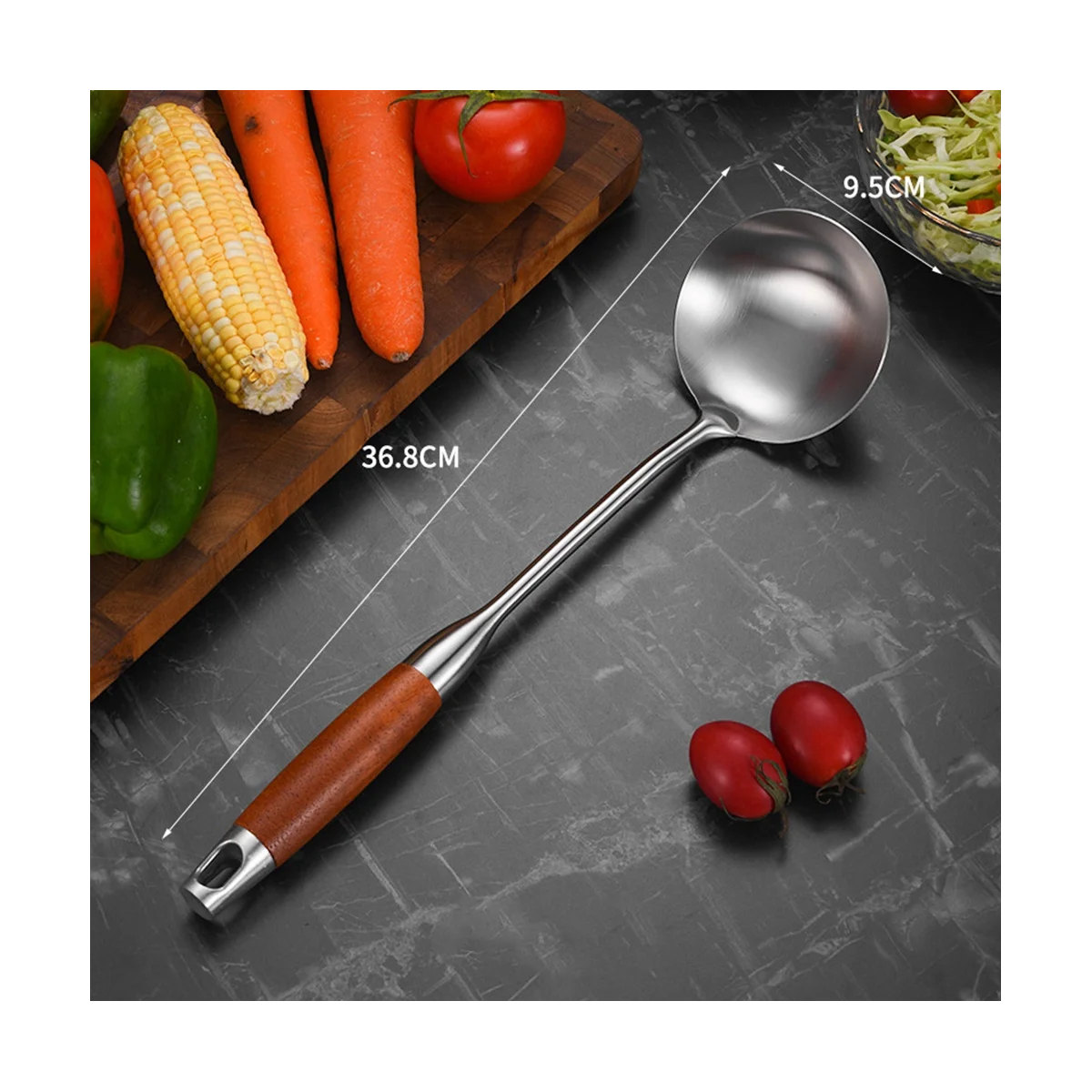 Stainless Steel for Carbon Steel Stainless Steel Wok Metal Wok Tools Set Wooden Handle Soup Ladle – Convenient Carry Handles with a Practical Everyday Design