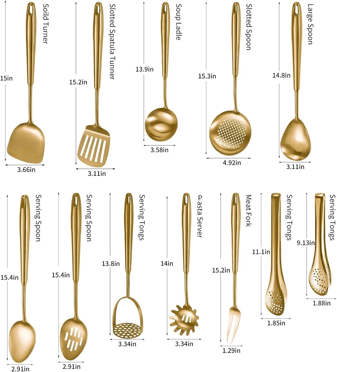 304 Stainlss Steel Kitchen Utensils Set 12 Pcs Long Metal Cooking Utensil Gadgets Tools Set with Spatula Ladle Spoon Ladle Skimmer Tunner Pasta Server Tongs(Silver Dishwasher Suitable) – Convenient Multi-Piece Set with a Practical Everyday Design