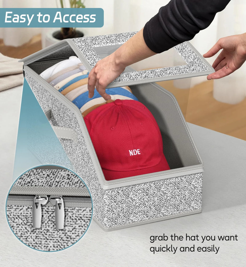 2 Pcs Stackable Hat Storage for Baseball Caps Holds up to 24 Caps Hat Organizer for Closet Sturdy Snapback Boxes for Men with Cardboard Grey – Stackable Organization with a Practical Everyday Design