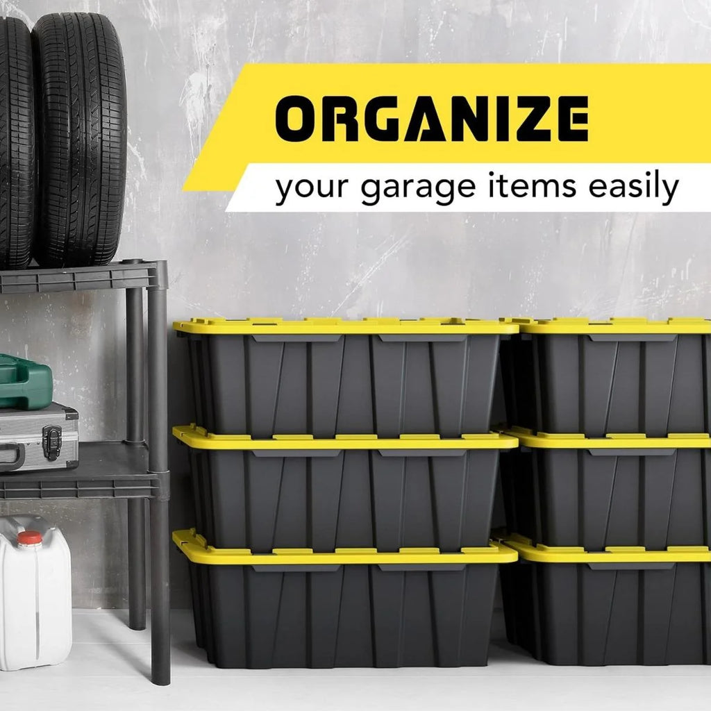 8 PACK of Medium 12 Gallon Plastic Storage Bin Tote Organizing Container with Ultra Durable Secure Latching Lids Stackable Extra Strength Clear with Built in Handle - Black and Yellow – Stackable Organization with a Practical Everyday Design