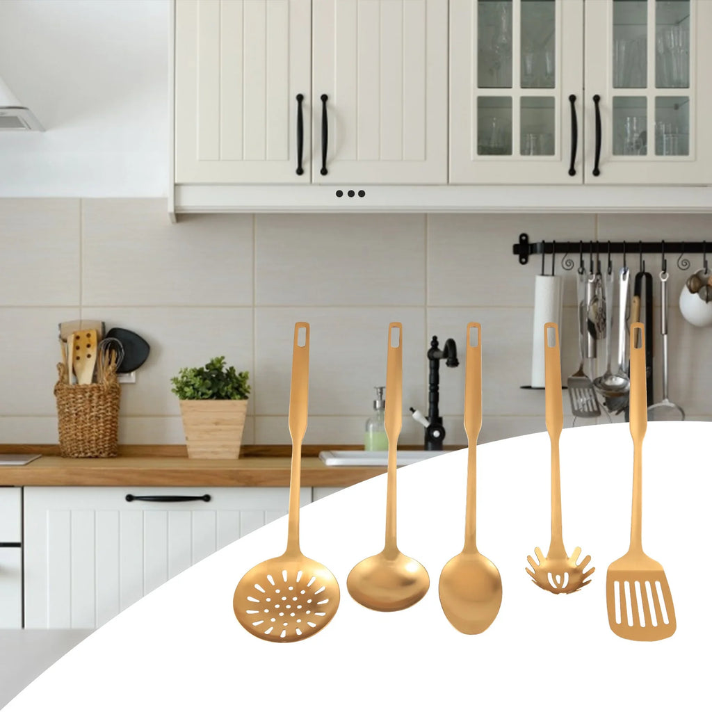 Stainless Steel Kitchen Utensils 5-Piece Cooking Trowel Set Tool Gold – Durable Stainless Steel Construction with a Practical Everyday Design