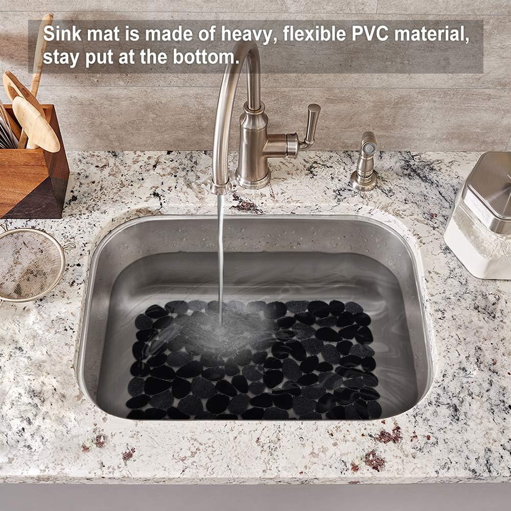Bligli Pebble Sink Mat 2-Pack - PVC Kitchen Protector for Stainless Steel/Ceramic Dish Drying Mat for Dishes 15.7" x 11.8" Black – Durable Stainless Steel Construction with a Practical Everyday Design