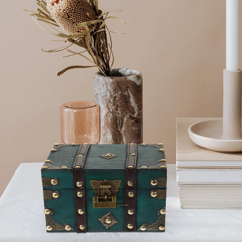 Wooden Storage Box Keepsake Stash Photo Treasure Chest Crate Dark Green – Natural-Look Construction with a Practical Everyday Design