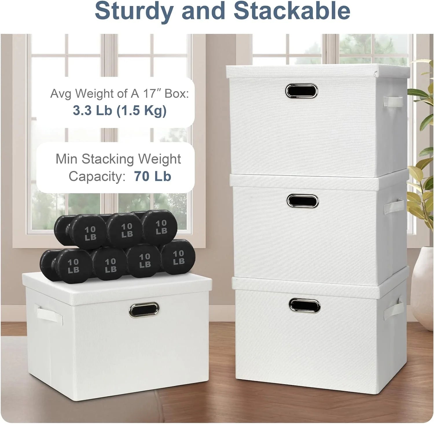 Large 17" 36 Quart Collapsible Stackable Storage Bins with Lids 3 Packs White Linen Fabric Closet Boxes with Lids Storage Cube Baskets Container Organizers for Bedroom Office(17 x12 x11) – Everyday Household Format with a Practical Everyday Design