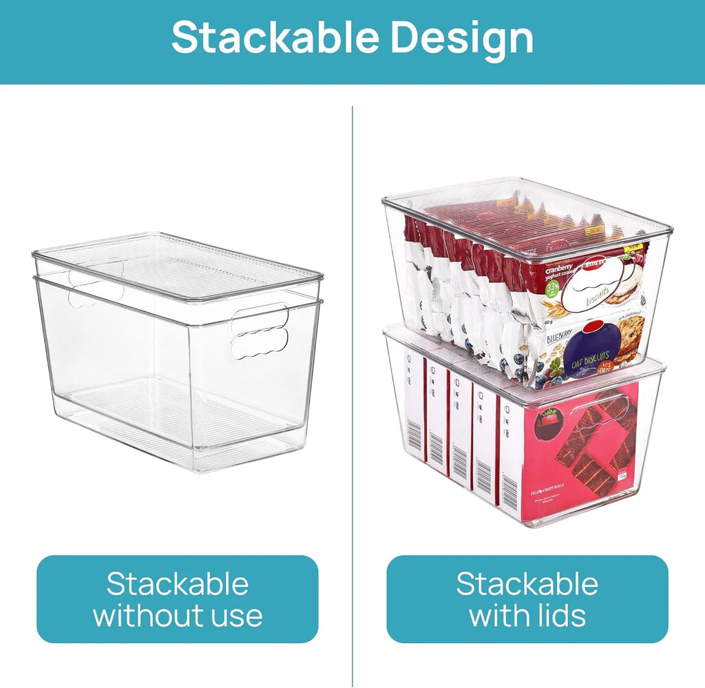 Clear Stackable Storage Bins with Lids Large Plastic Containers with Handle for Pantry Organizer and Storage,Suitable for Bathroom,Cabinet,Kitchen,Fridge,Closet Organization – Stackable Organization with a Practical Everyday Design
