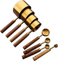 8 pieces Golden Measuring Cups Set and Measuring Spoons Set with Scale Wooden Handle Stainless Steel Dry & Liquid Measuring Cup for Cooking Baking – Convenient Carry Handles with a Practical Everyday Design