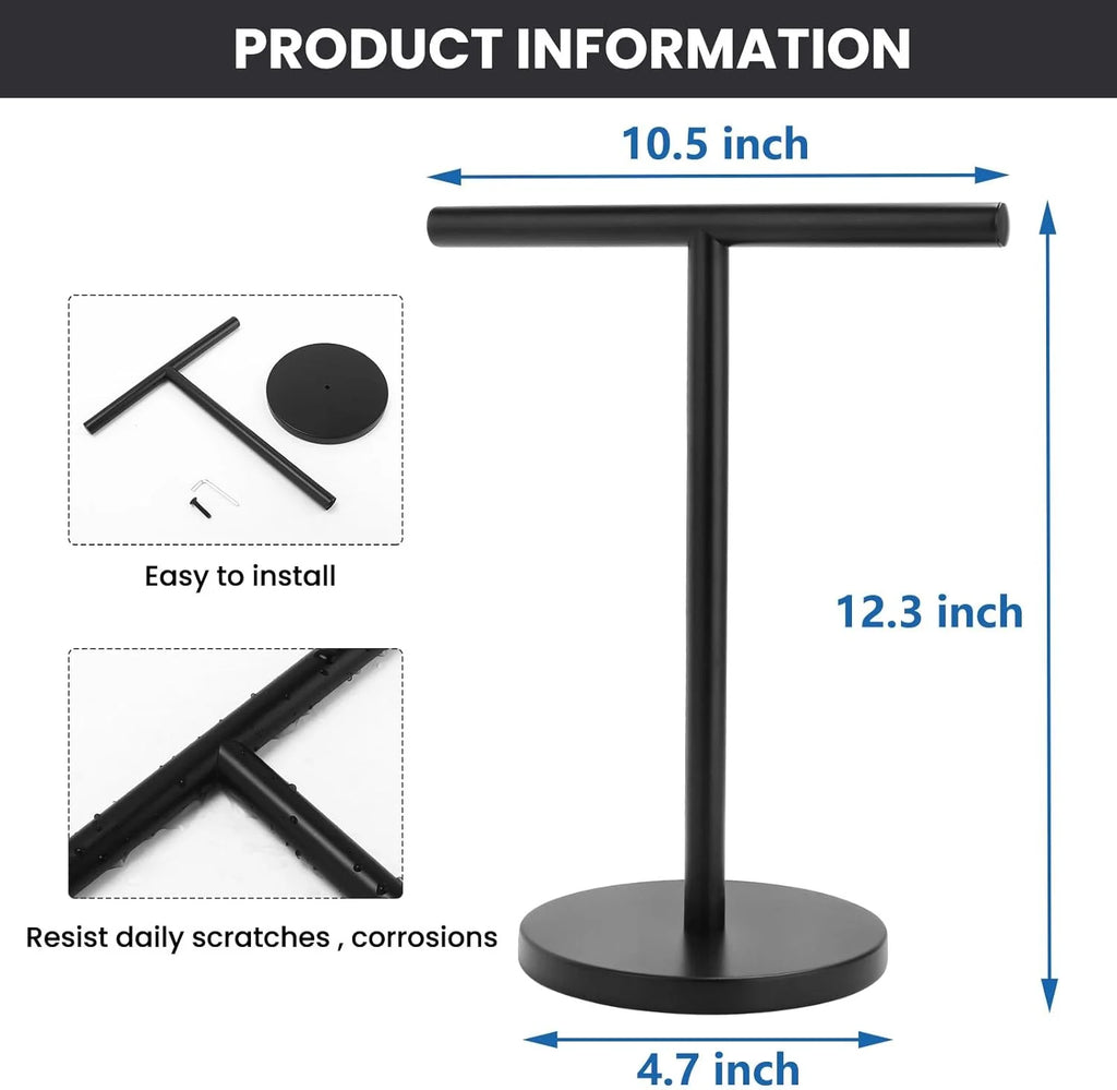 T-Shape Bath Hand Towel Holder Stand Stainless Steel Free Standing Hand Towel Rack with Heavy Base for Bathroom Kitchen & Countertop Matte Black – Durable Stainless Steel Construction with a Practical Everyday Design