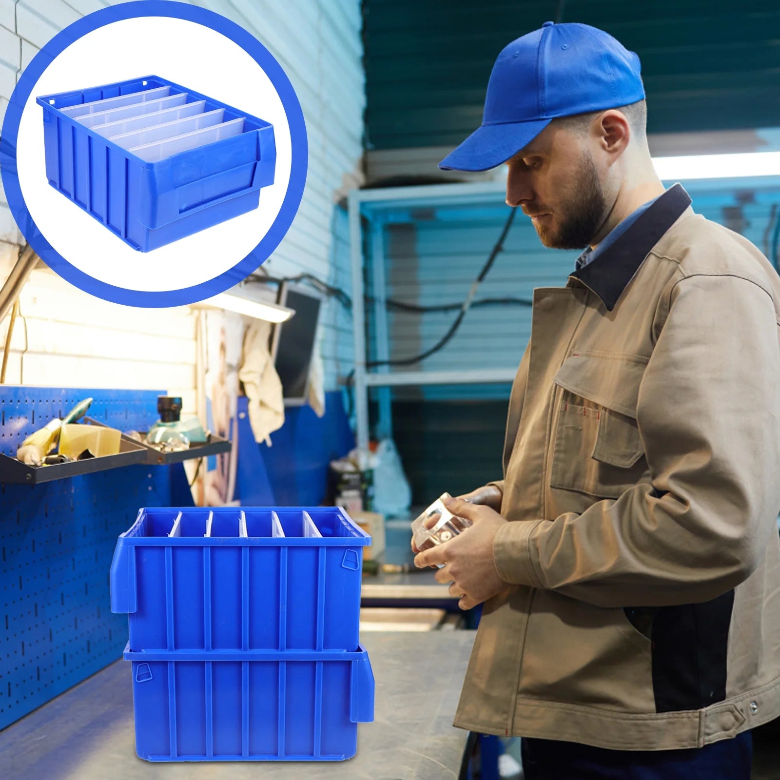 Parts Box Screw Partitions Design Blue Storage Container – Compartmented Organization with a Practical Everyday Design
