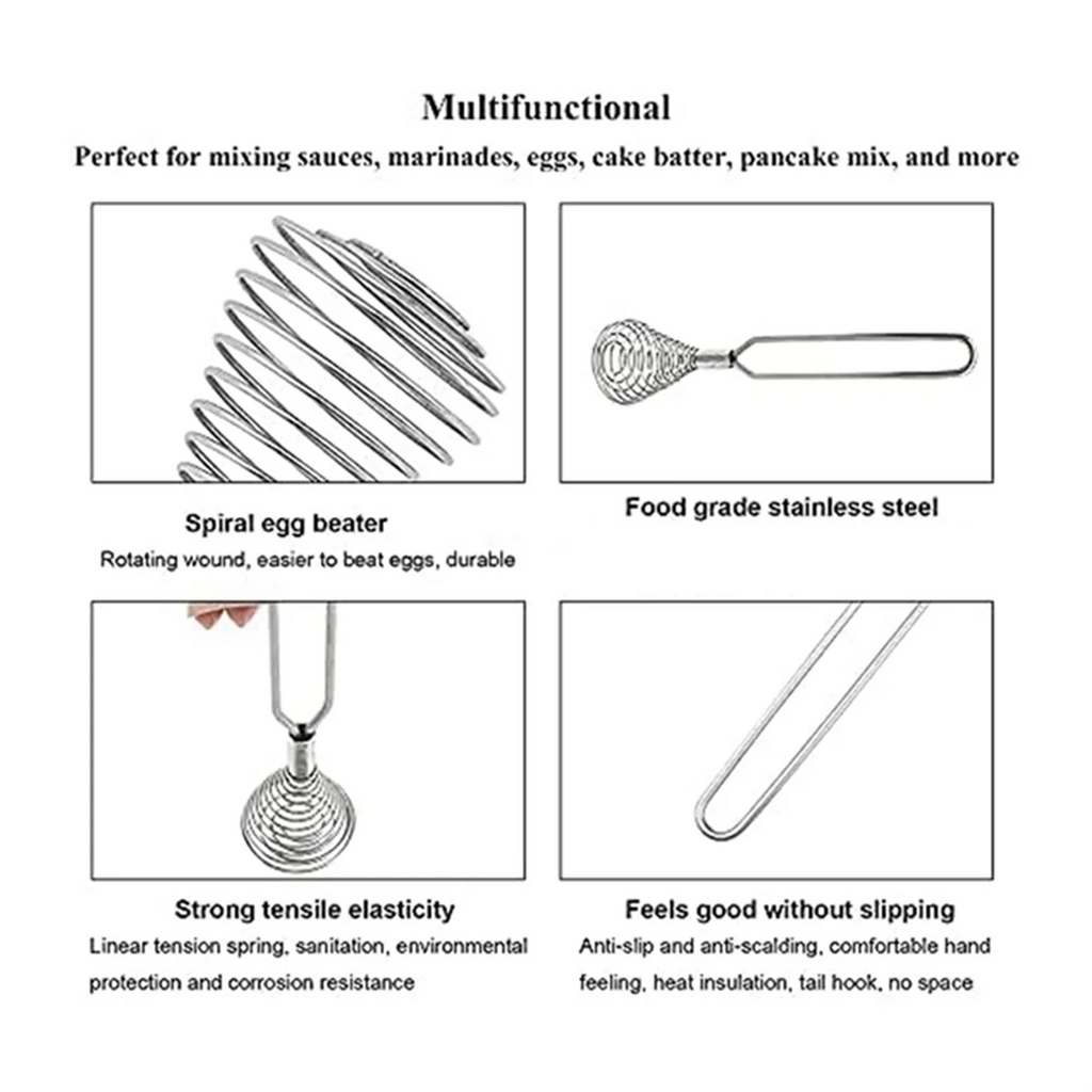 Stainless Steel Spring Coil Whisk Wire Whip-Cream Egg Beater -Cream Hand Mixer Kitchen Tool Accessories for Mixing – Durable Stainless Steel Construction with a Practical Everyday Design