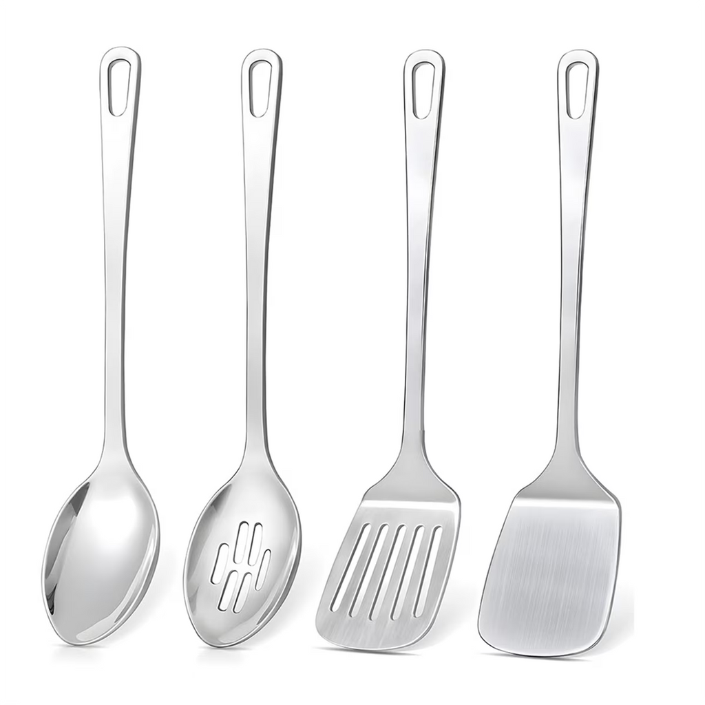 4 Pcs Cooking Utensils Set Stainless Steel Kitchen Utensils,Kitchen Tools Include Wok Spatula Serving Spoon,1 set * spatula set,Silver – Durable Stainless Steel Construction with a Practical Everyday Design