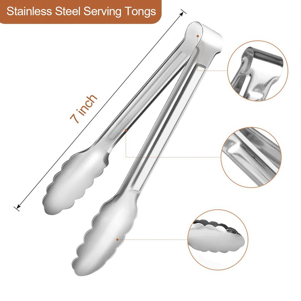 Unbranded 6 Pack Serving Tongs 7 Inch Stainless Steel Food Tongs for Salad Buffet Catering – Durable Stainless Steel Construction with a Practical Everyday Design