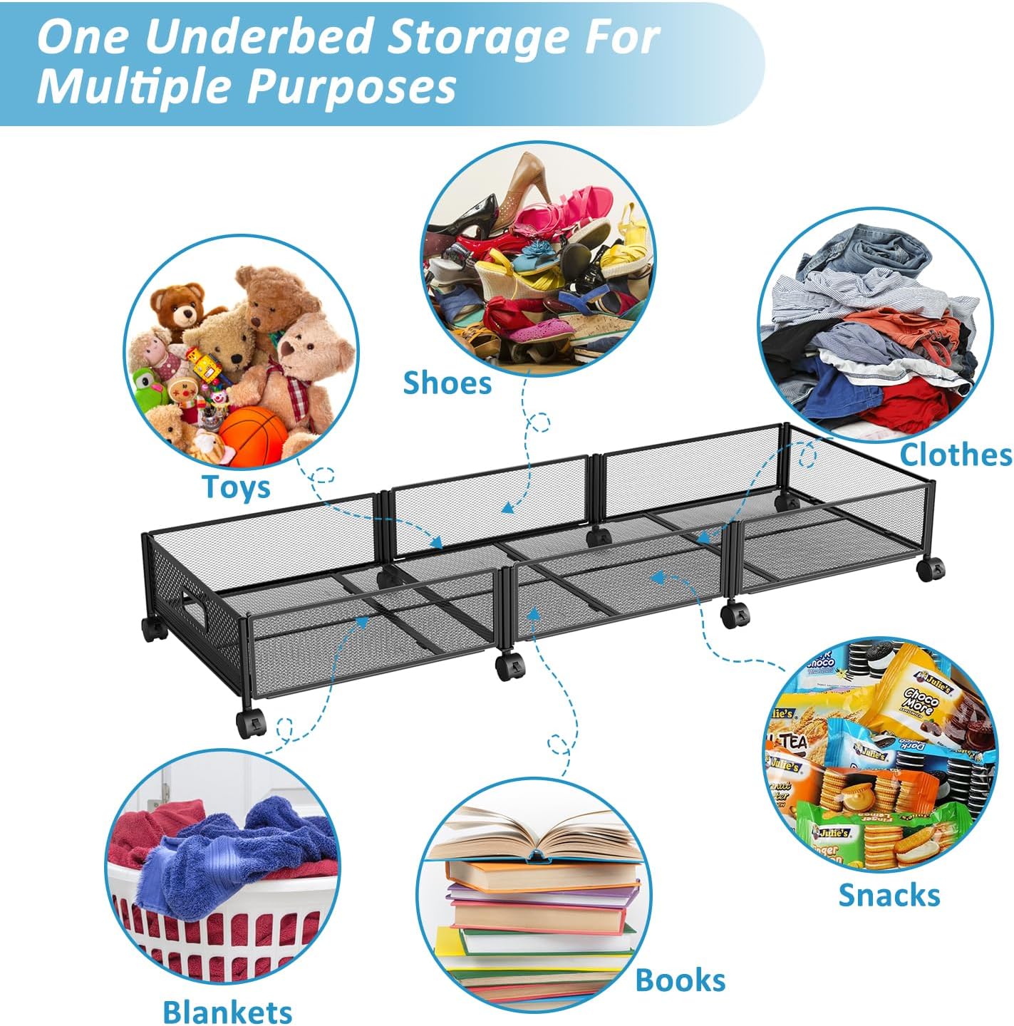 47.2'' Long Under Bed Storage on Wheels 57.6L Large Capacity Rolling Under the Bed Storage Containers Tool-Free Assembly Foldable Underbed Shoes Clothes Toy Drawers – Multiroom Organization Format with a Practical Everyday Design