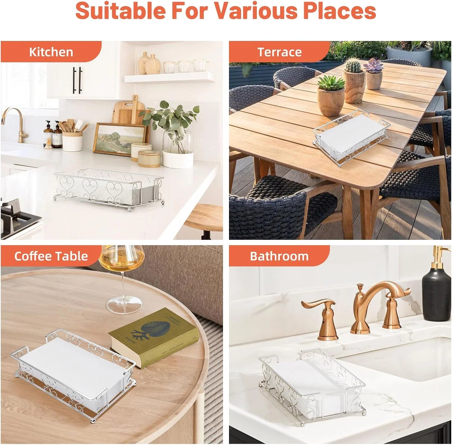 Napkin Holder & Guest Towel Tray - Stainless Steel Disposable Paper Towel Dispenser for Bathroom Table Kitchen Countertop Dinner Table Vanity – Durable Stainless Steel Construction with a Practical Everyday Design
