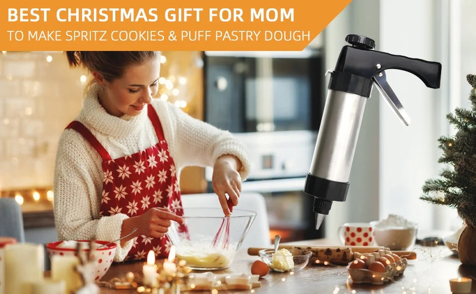 Stainless Steel Cookies Press Cookies Press for Baking,Cookie Press Gun Kit with 13 Cookie Discs and 8 Piping Tips for DIY cake Maker Decorating Baking Supplies – Durable Stainless Steel Construction with a Practical Everyday Design