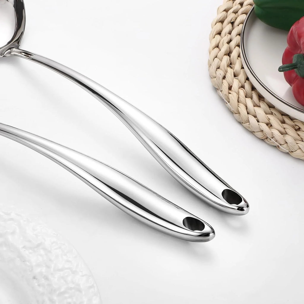 304 Stainless Steel Cooking Utensils Set,6 Pcs Long Metal Kitchen Utensils Set with Spatula Solid Spoon Ladle Skimmer Spaghetti Spoon,Dishwasher Suitable – Durable Stainless Steel Construction with a Practical Everyday Design